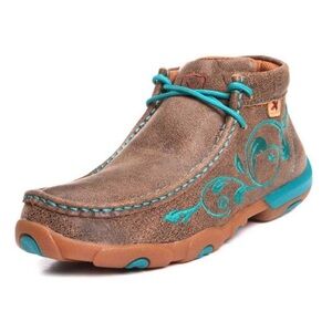 NWT- Women’s Twisted X Brown-Teal Embroidered Ankle Driving Moc- WDM0117-6.5